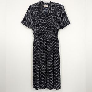 Vintage Navy & White Polka Dot Dress, Size 10